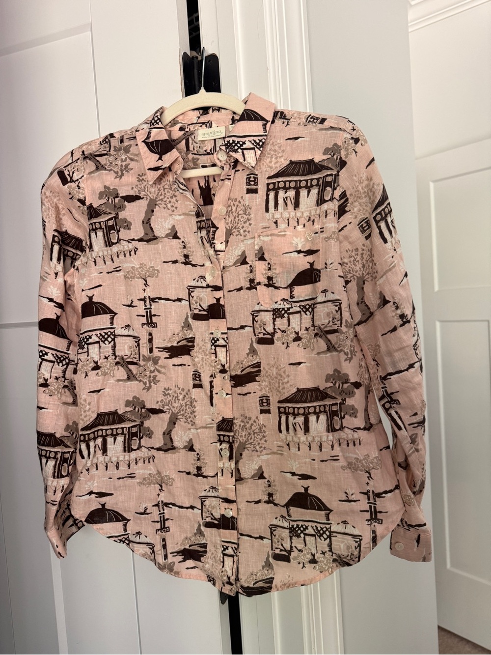 Spartina 449 pink linen long sleeve button up top